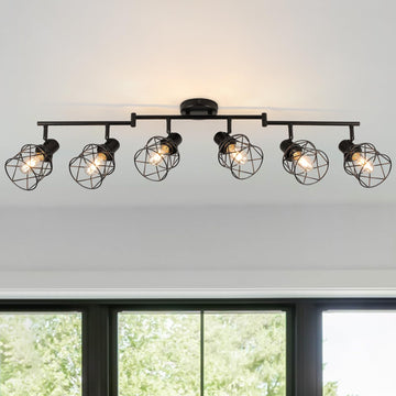 Track Lighting Kit 6 Way Ceiling Spotlight-Industrial Flush Mount Ceiling Light Black Kitchen Ceiling Light Fixtures