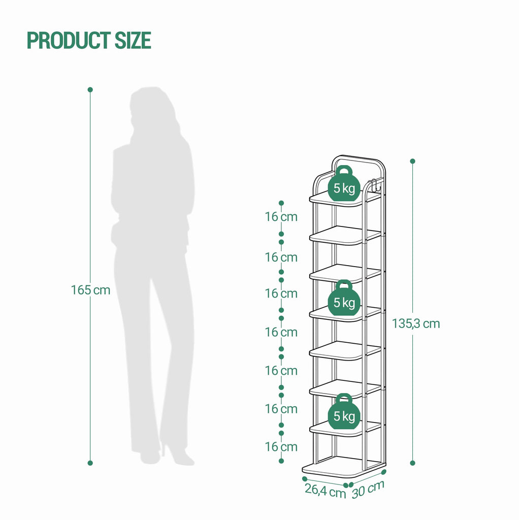 8 Tiers Vertical Shoe Rack, Tall Shoe Shelf with 2 Hooks