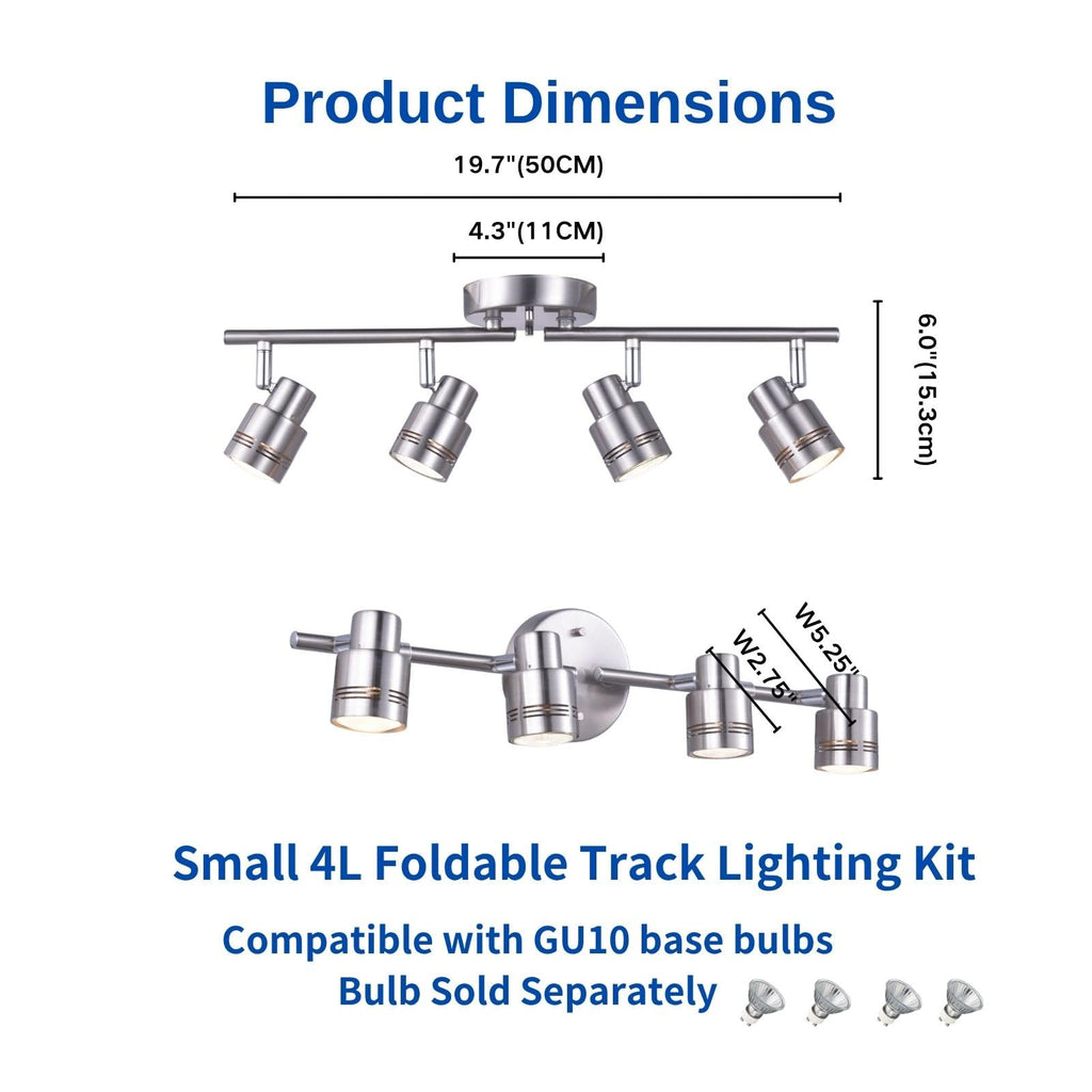 4 Light Modern Track Lighting Kit Flexibly Adjustable Bar with Multi-Directional Brushed Nickel Ceiling Spotlight