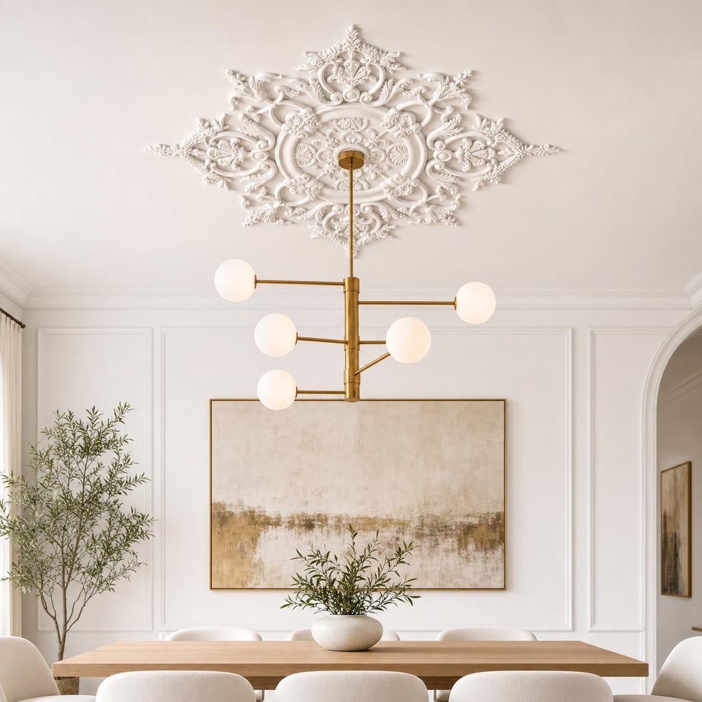 35.4 Inch Large PU Ceiling Medallion, French Victorian Decorative, White