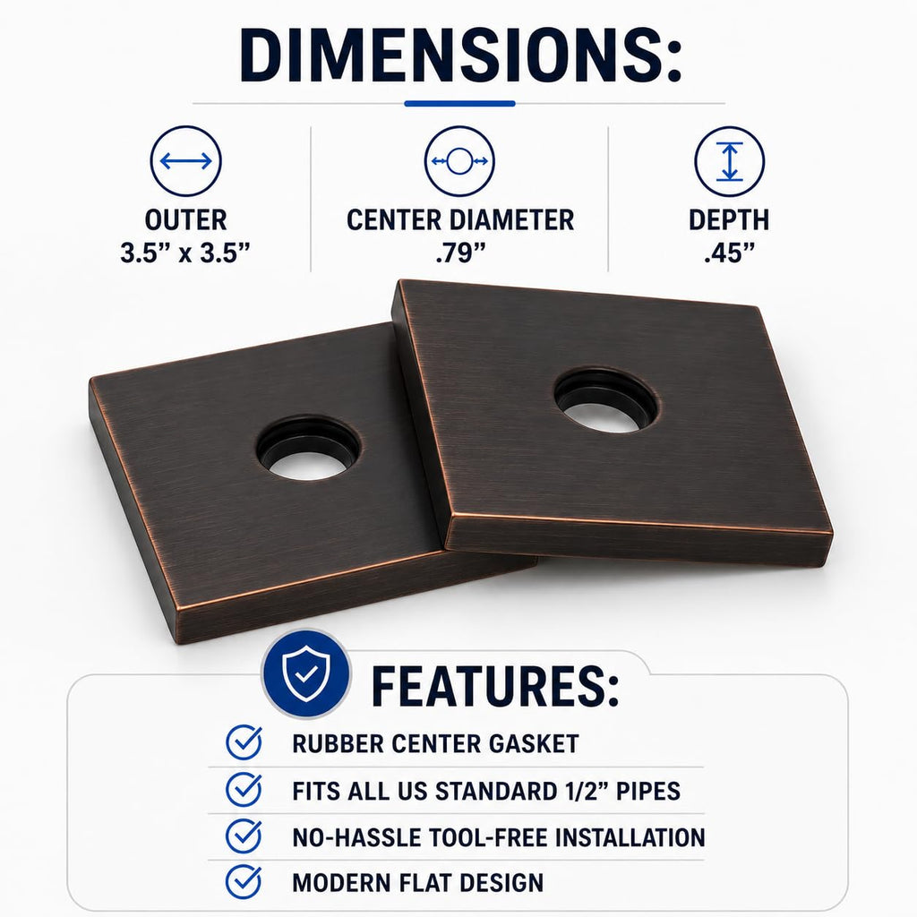 Modern 3.5" Square Shower Arm Flange | Universal Extra Large Replacement Escutcheon Cover Plate (Oil Rubbed Bronze)
