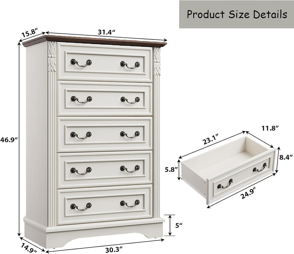 Farmhouse 5 Drawer Dresser, Dressers