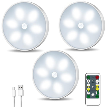 LED Closet Lights Wireless Motion Sensor Puck Light, Newest Version USB Rechargeable Dimmer Step Light with Remote