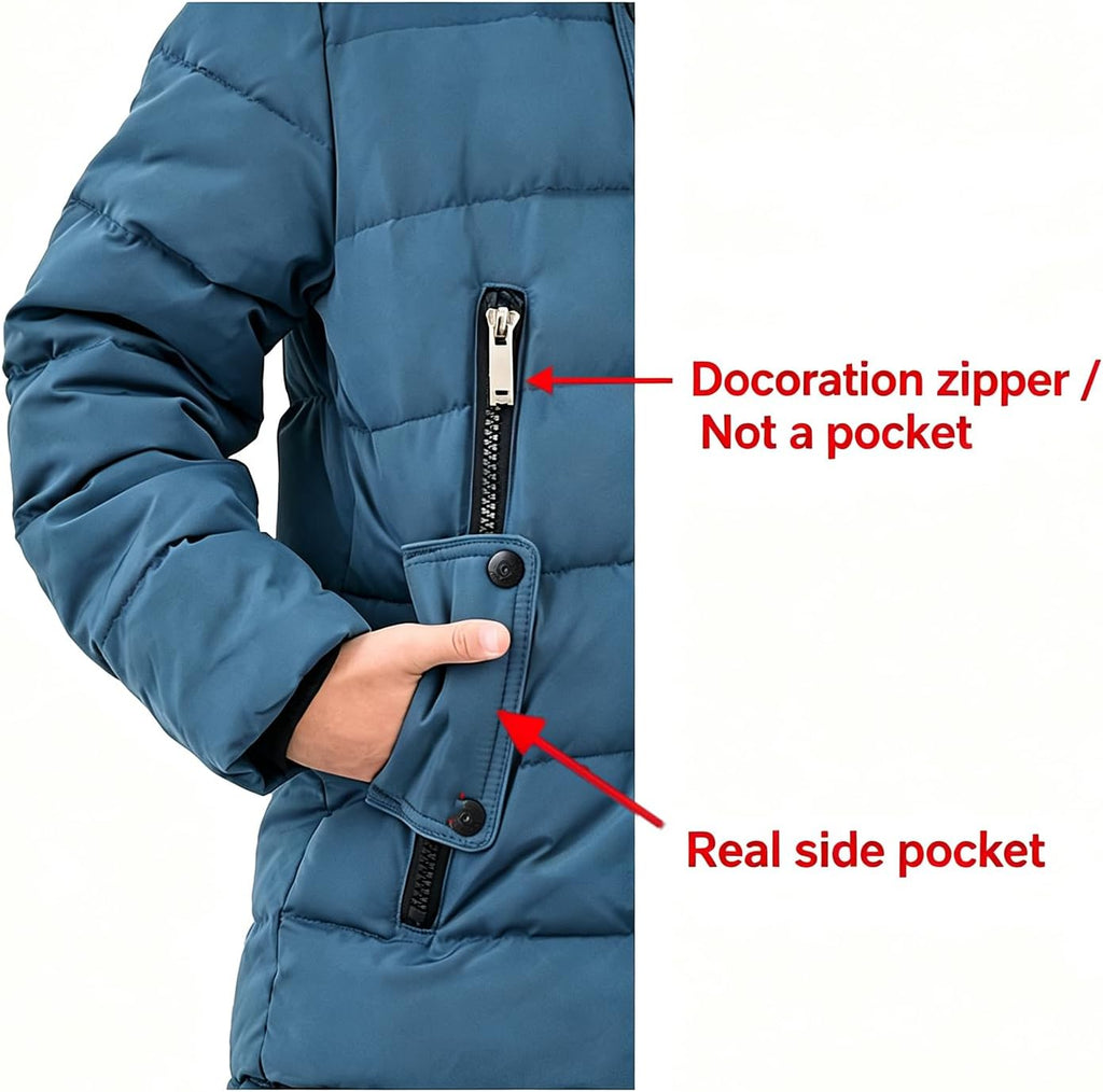 Boys' Hooded Down Coats Winter Warm Jacket Solid Puffer Coat