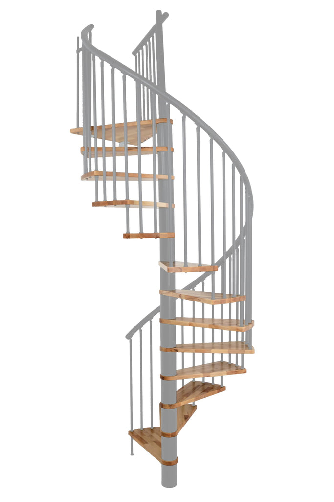 Austrian Indoor Spiral Staircase, Beech Wood Lacquered Steps, Aluminum Handrail & Steel Spacers Railing in 3 Colors