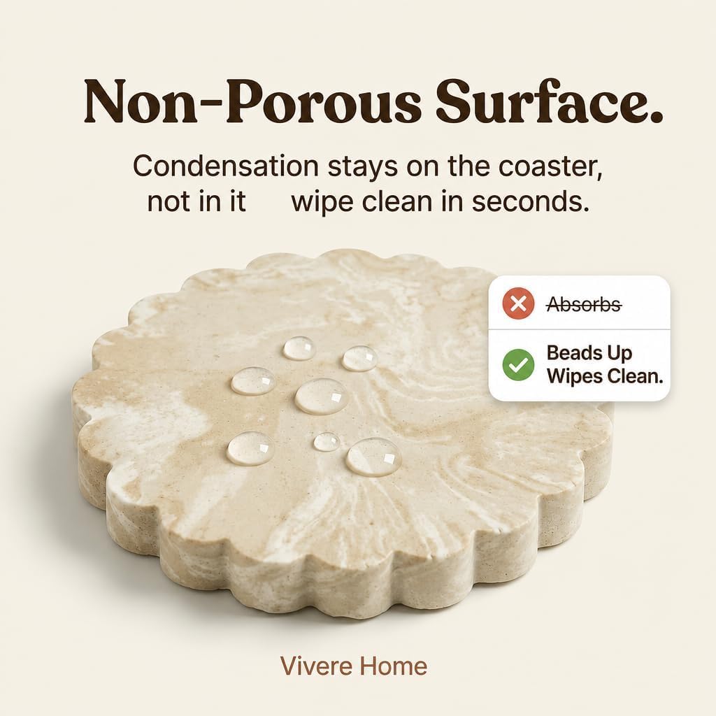 Concrete Stone Coasters Set of 4, Coffee Table Decor, Cute Coasters for Drinks, Non-Slip Cork Backing, Housewarming