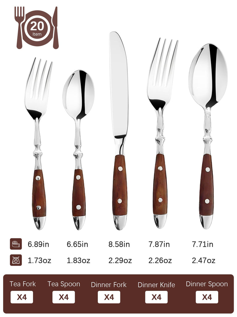 Silverware Set for 4 Classic 20 Piece Flatware Set Elegant 18/10 Stainless Steel Western Cutlery Delicate Utensils