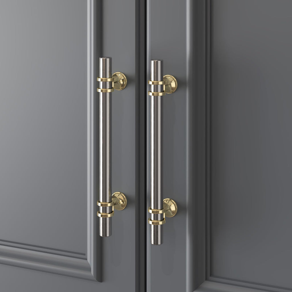 6 Pack 5 Inch Brushed Nickel and Gold Cabinet Handles