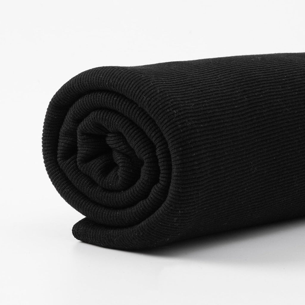 Soft Cotton Ribbing Fabric for Cuffs Collar and Waistband Stretch Rib Knitted Fabric for Sewing Jackets Coats (Black