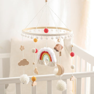 Baby Crib Mobile for Boys Girls Rainbow Nursery Mobile Gender Neutral Hand-Crocheted Mobile Ceiling Mobile - Rainbow