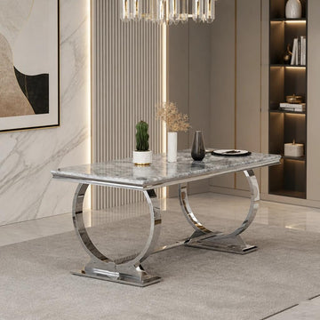 Dining Table, 70" Rectangular Modern Kitchen and Dining Room Table with Silver U-Base in Grey Silver