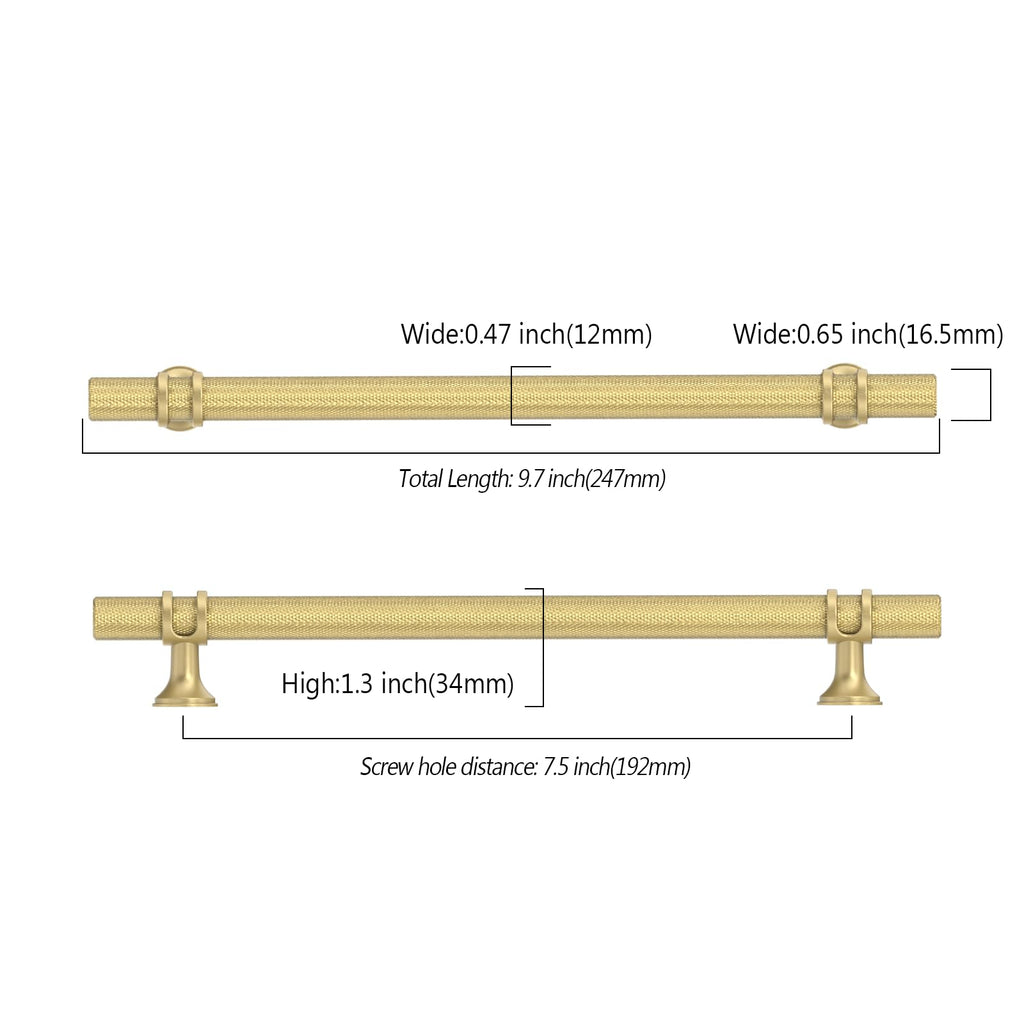 10 Pack 7.5 Inch(192mm) Knurled Brushed Gold Kitchen Cabinet Handles, Cabinet Pulls Kitchen Cabinet Hardware Cupboard