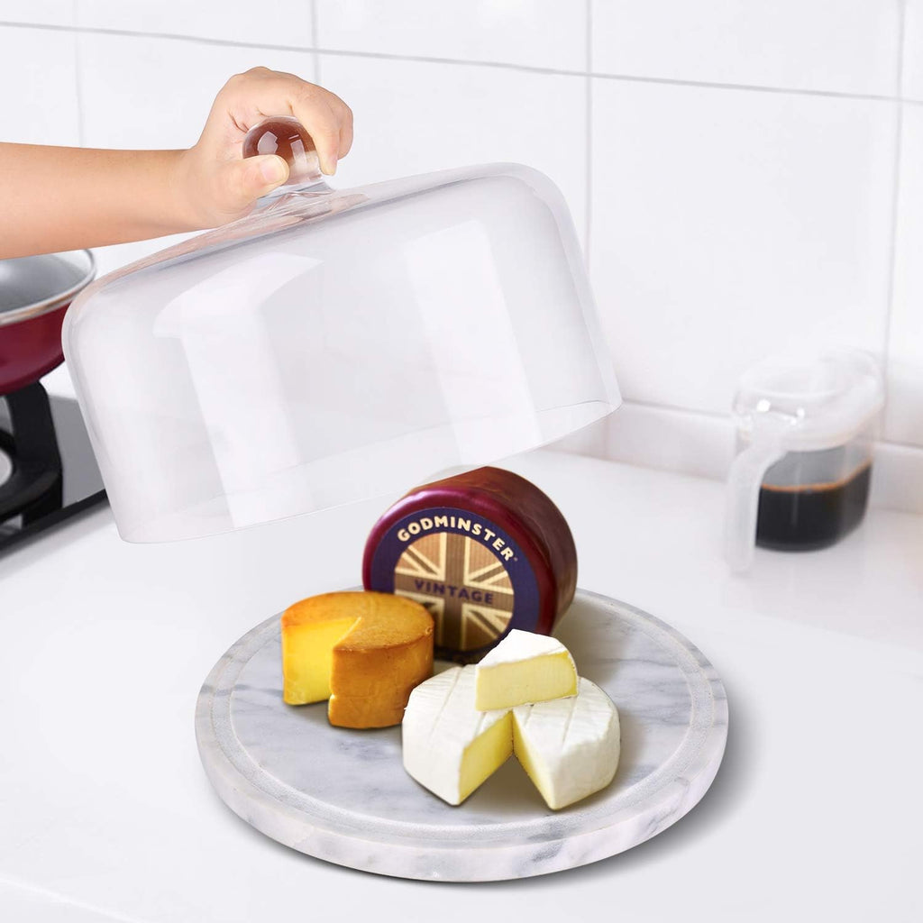 Marble Cake Stand with Glass Dome Lid, 8.7-Inch Serving Plate