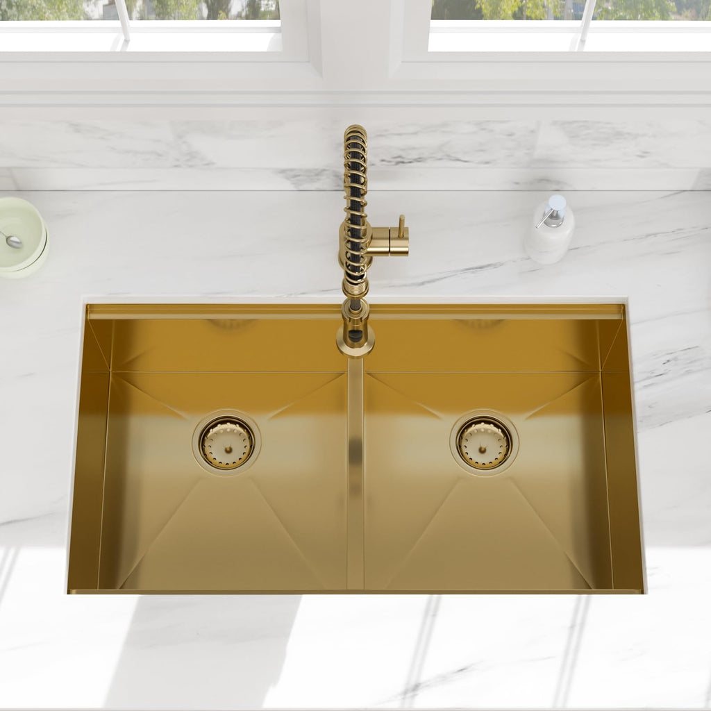 33 Gold Undermount Kitchen Sink Double Bowl
