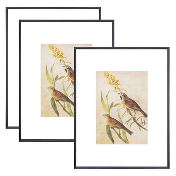 3Pcs 9x12 Black Aluminum Frames, HD Glass, Fits 6x8 With Mat