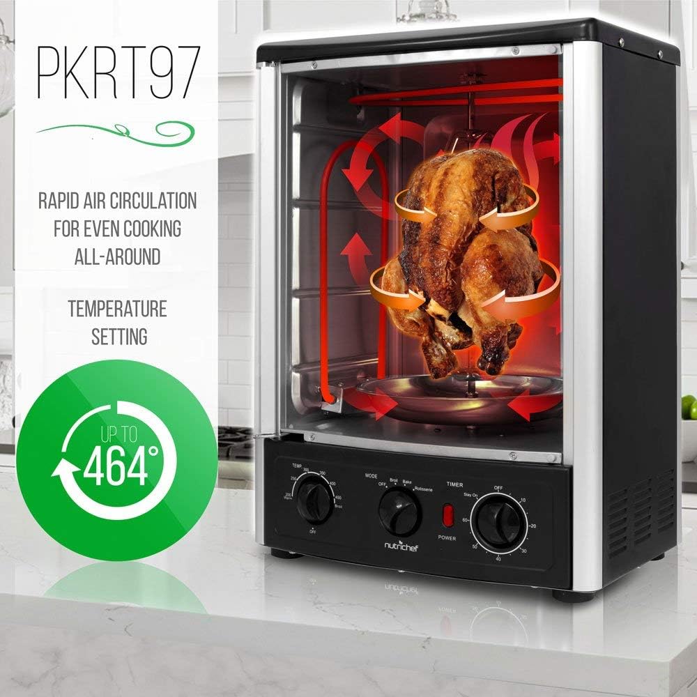Vertical Countertop Oven with Rotisserie, Bake, Broil, & Kebab Rack Functions - Adjustable Settings - 2 Shelves