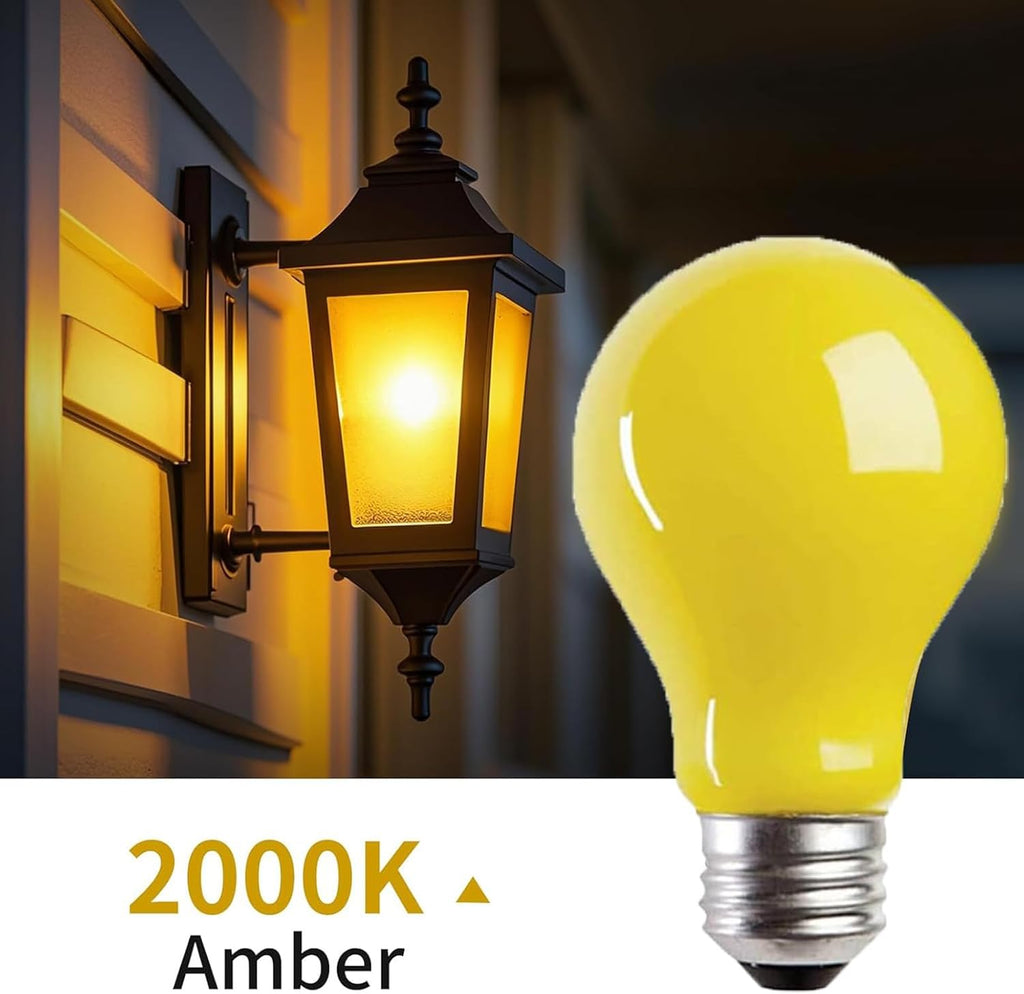 8 Pack 3W A19 LED Bug Light Bulbs Yellow LED Bulb Outdoor Bug Light Bulb 25W Equivalent 2000K Amber Bedroom Night