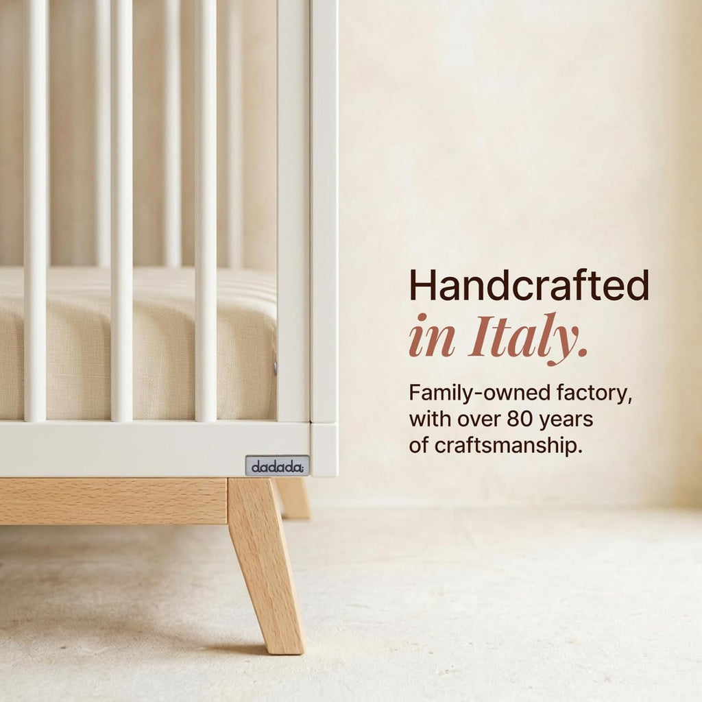 Baby Soho 3-in-1 Convertible Wood Crib, Made in Italy, White/Natural | Crib to Toddler Bed, GREENGUARD Gold