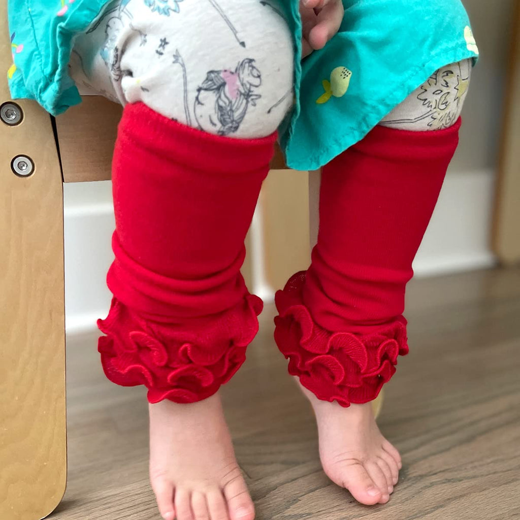 3 Pair Cheerful Ruffles Baby Leg Warmers, Cherry Red, Pink, White