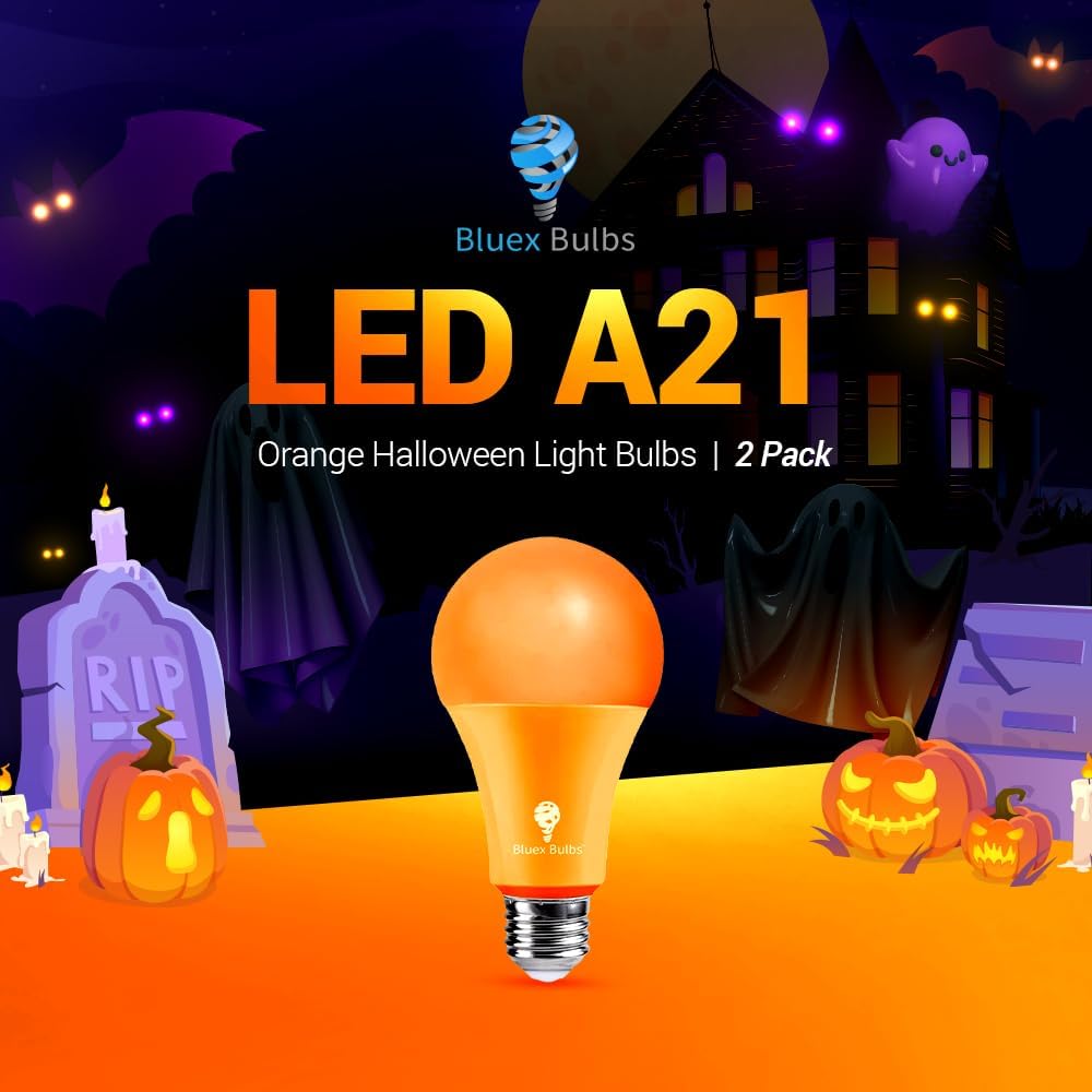BlueX LED A21 Orange Light Bulbs - 13W (100Watt Equivalent) - E26 Base LED Bulb, Party Decoration, Porch, Home
