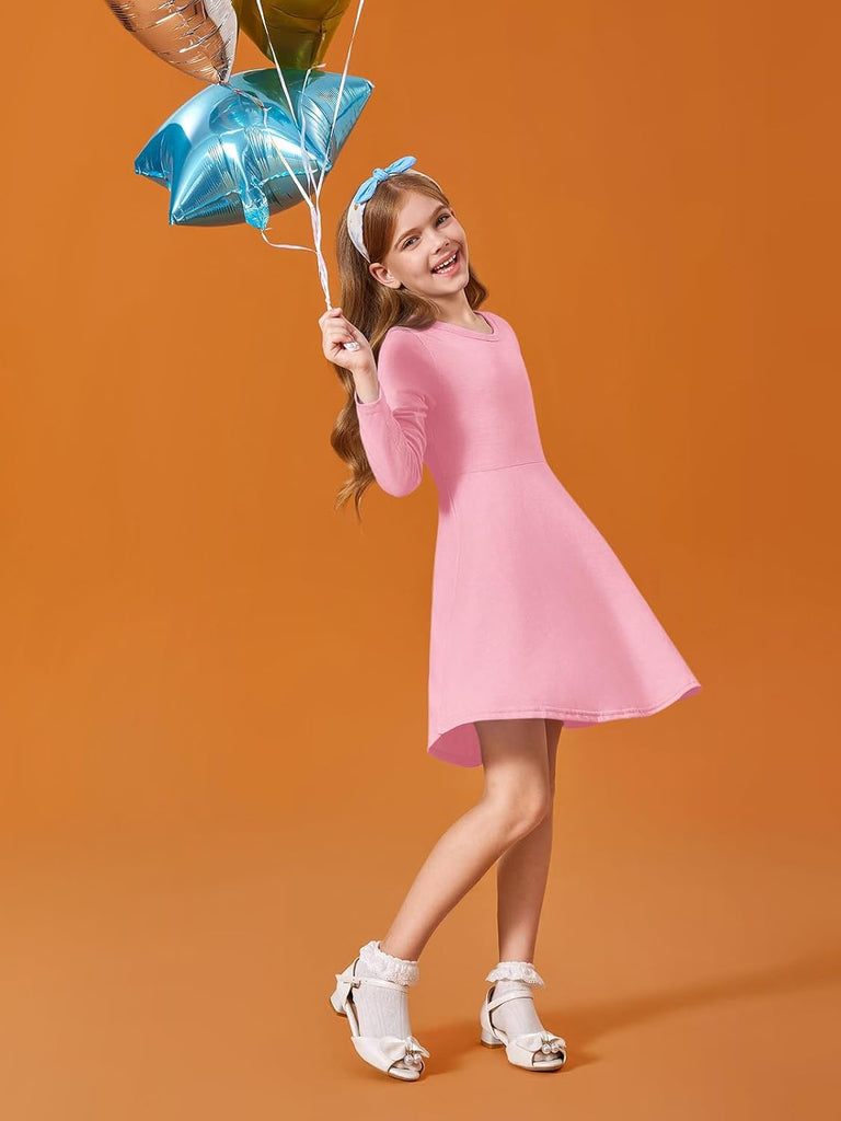 Girls Long Sleeve Dresses Kids Twirly Skater Dress