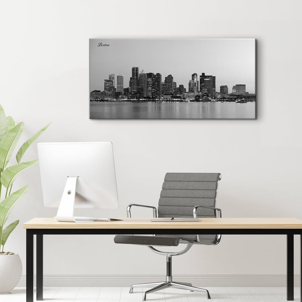 Boston Skyline Wall Art Decor Black and White City Canvas Prints Modern Aesthetic Cityscape Pictures Boston Downtown