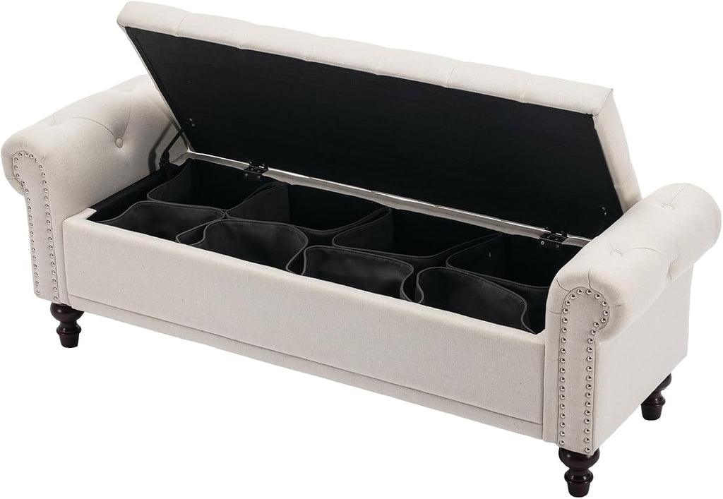 King Size 58'' End of Bed Storage Bench with Tufted Button & Rolled Arms | Linen Storage Ottoman Bed Benches Large