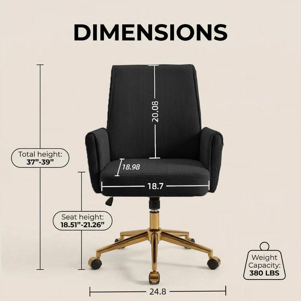 Stripes Velvet Home Office Desk Chair, Accent Upholstered Modern Height Adjustable Swivel Chair with Wheels, Ergonomic