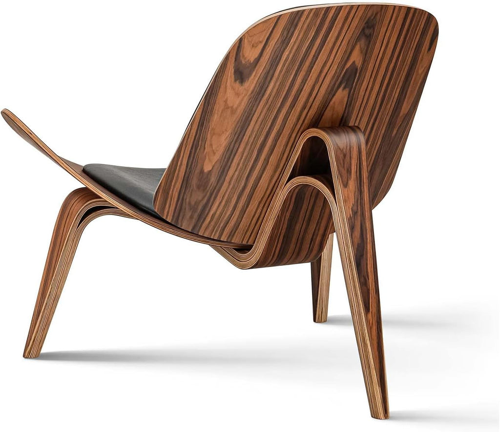 Mid Century Modern Shell Lounge Chair in Palisander & PU Leather