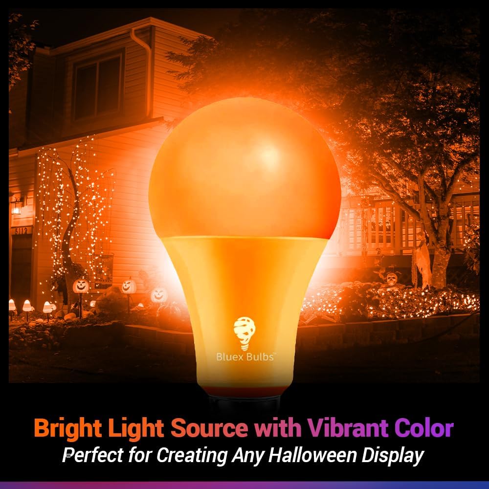 BlueX LED A21 Orange Light Bulbs - 13W (100Watt Equivalent) - E26 Base LED Bulb, Party Decoration, Porch, Home