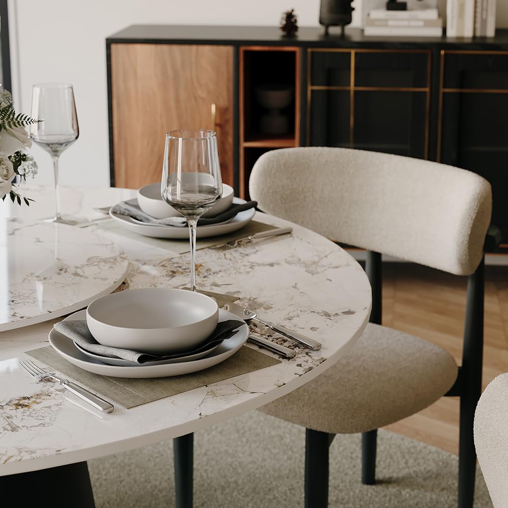 Round Dining Table for 4, 47" Modern Dining Table with 23" Lazy Susan, Pandora Sintered Stone Dining Tabletop with