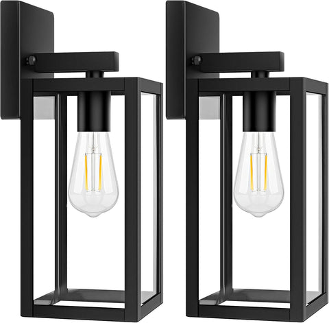 2-Pack Outdoor Light Fixtures Wall Mount, Waterproof Exterior Wall Lanterns with Clear Glass