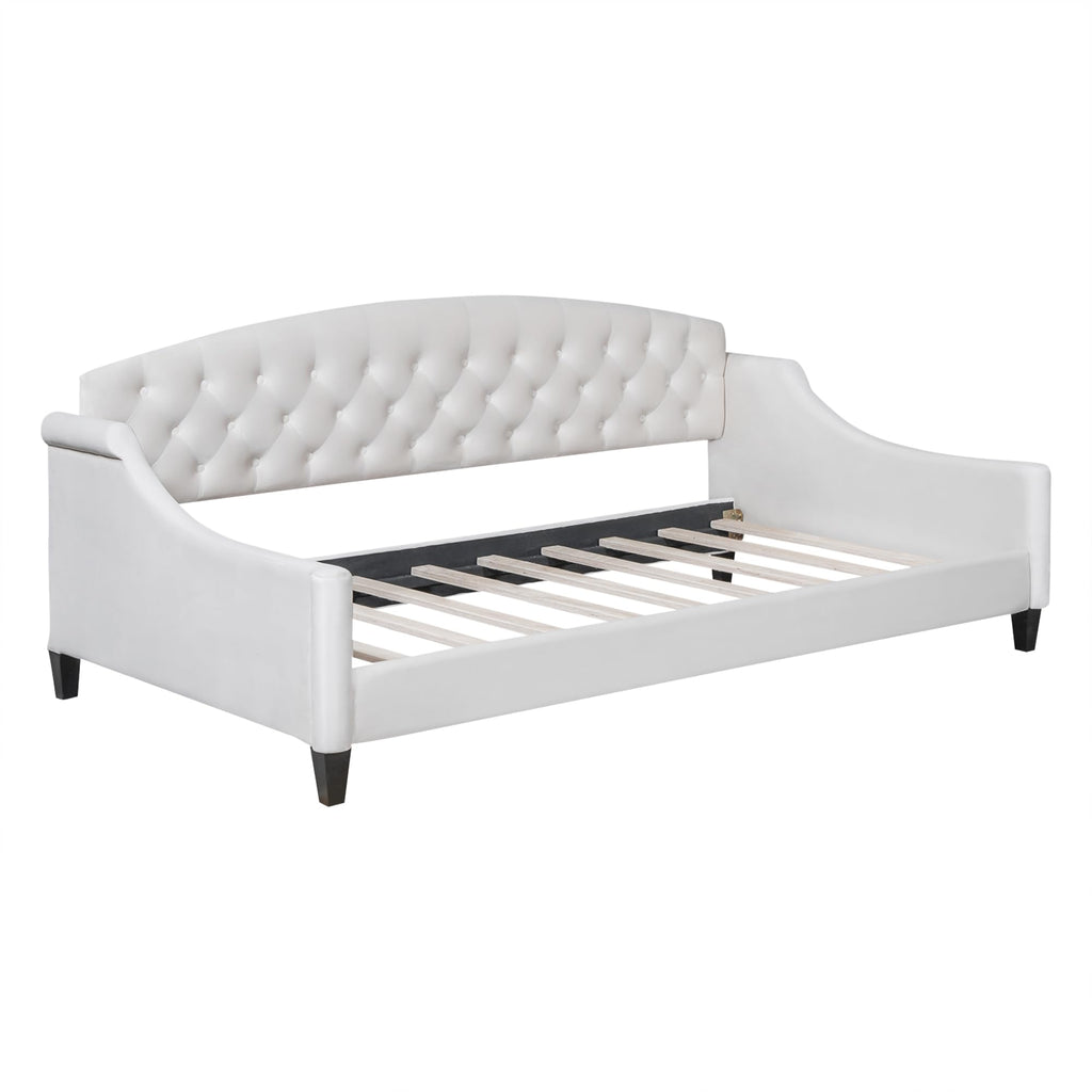 Twin Size Upholstered Daybed with 4 Support Legs, Twin Modern Luxury Tufted Button Daybed Frame, Sofa Bed, Beige