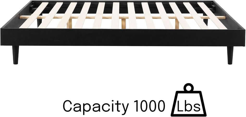 Fly Wooden Bed Frame Without Headboard, Solid Oak and Rubber Wood Foundation with Silent Slats and Wood Central