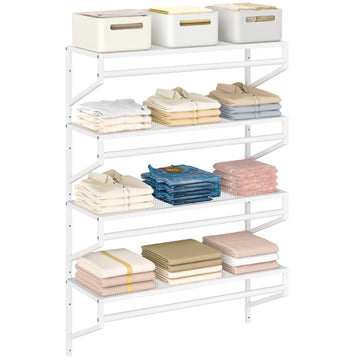 4 Pack Closet Shelves Wall Mounted, 2.7 ft x 11.8in Wire Closet Shelf with Hanging Rod, White Metal Clothes