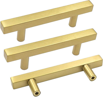 20 Pack Gold Cabinet Handles 3"(76mm) Brushed Brass Cabinet Pulls T Bar Drawer Pulls & Drawer Hardware