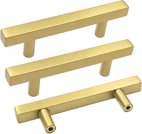 20 Pack Gold Cabinet Handles 3"(76mm) Brushed Brass Cabinet Pulls T Bar Drawer Pulls & Drawer Hardware