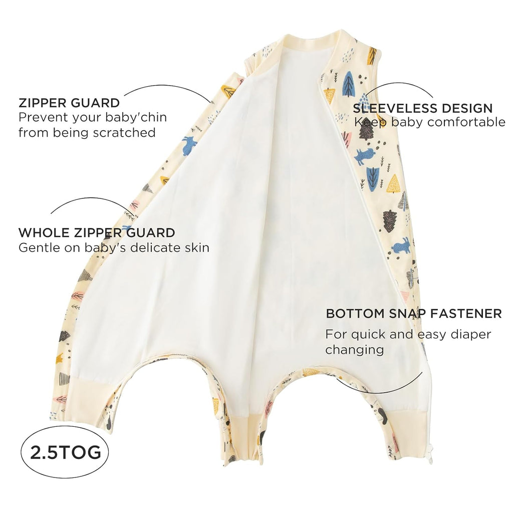 2.5 TOG Toddler Sleep Bag 2- 100% Cotton Winter Side Open Zipper Baby Sleep Sack with Feet, Warm Toddler Wearable