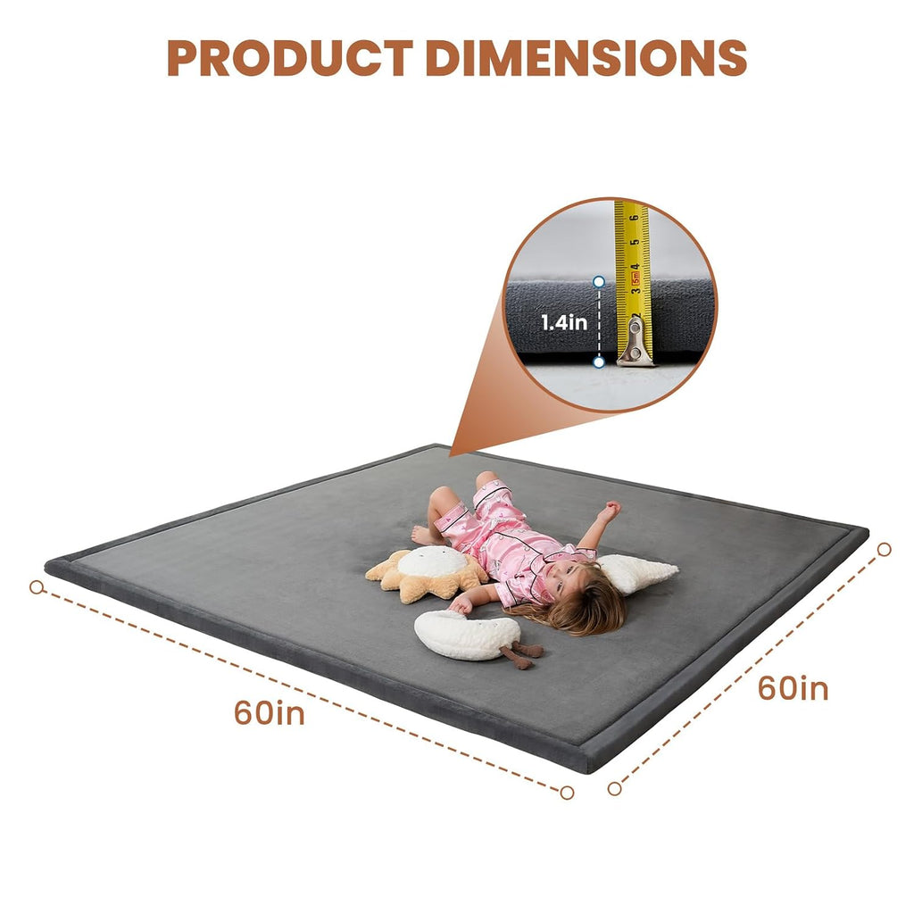 Baby Play Mat for Floor 60 x 60in 1.4in Thick Grey