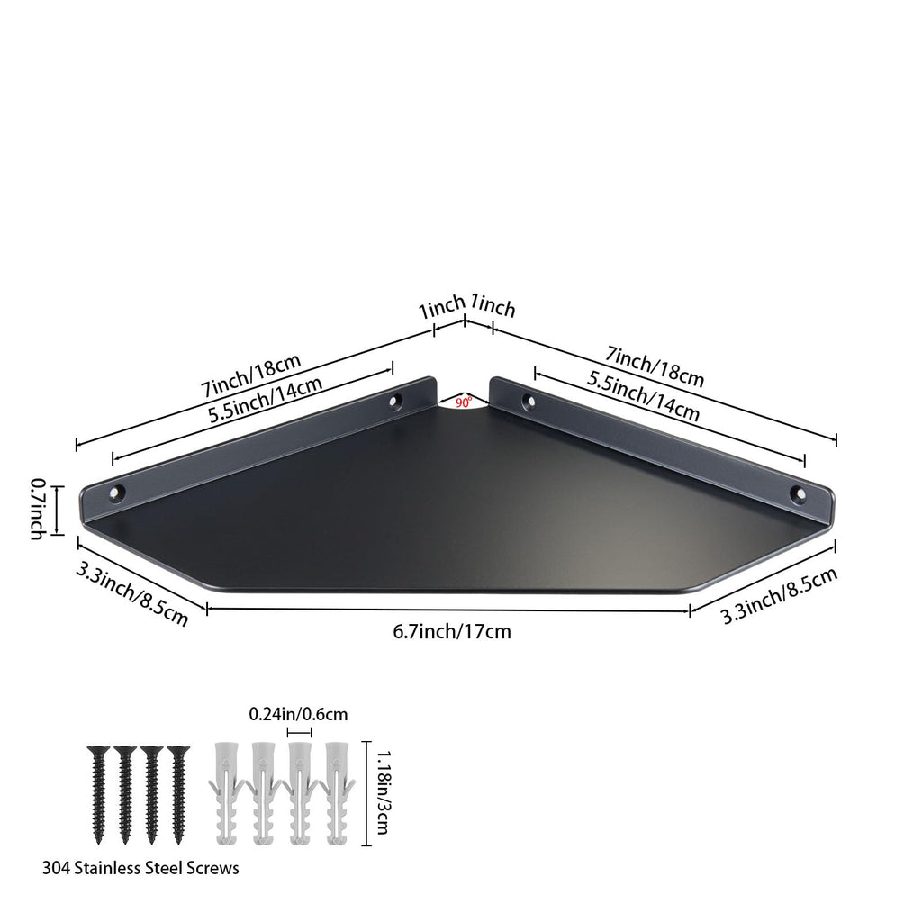 8 Inch Black Floating Corner Shelf Wall Mounted, Triangle Storage Shelf, Speakers, Wine, Decor & Small Electronics