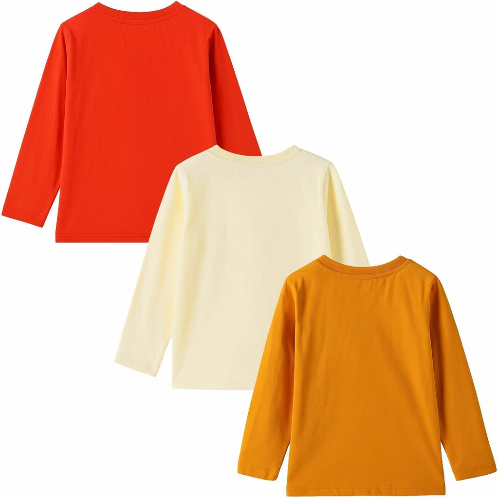 Toddler Boys Long Sleeve Shirts Graphic Cotton Casual Crewneck Tops, Fall Winter Layering Tees 3 Pack