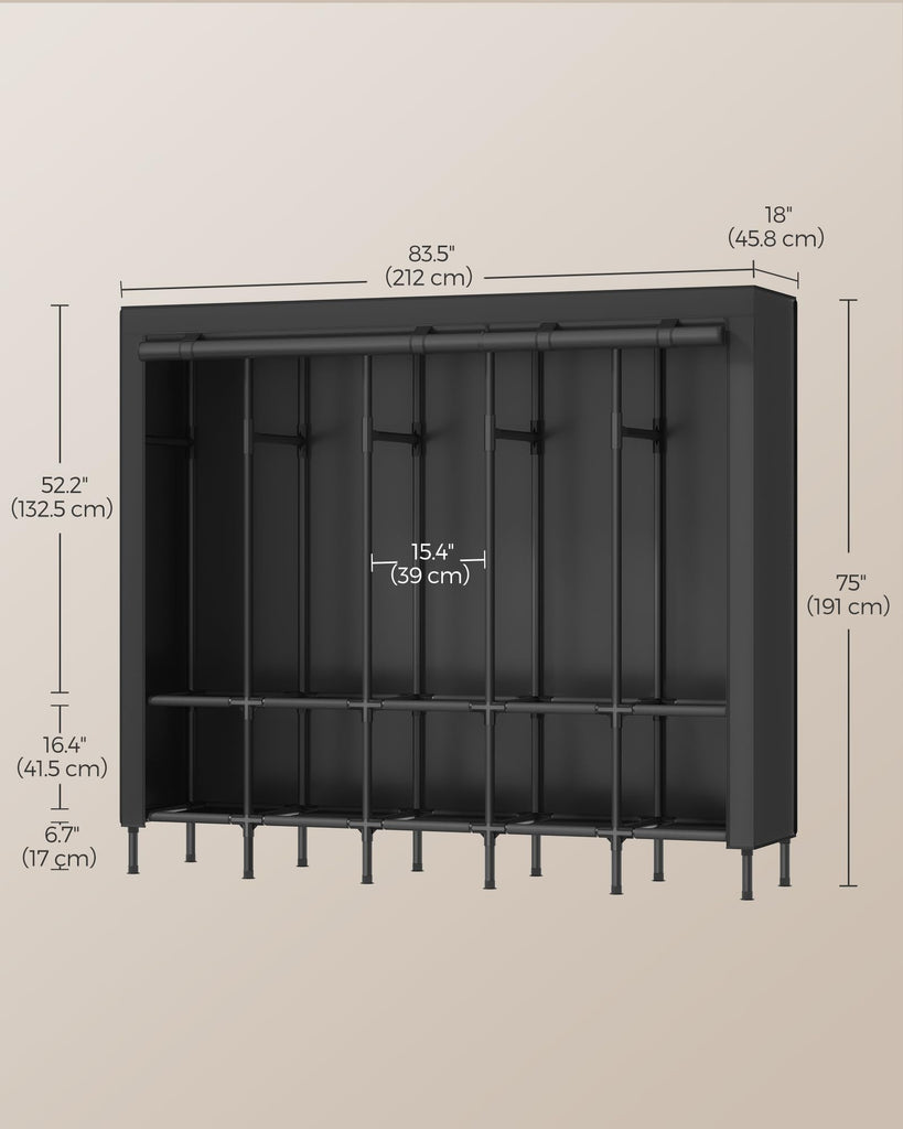 Wardrobe Closet, Fabric Cover, 5 Hanging Rails, 10 Shelves