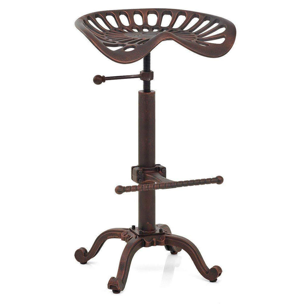 Rustic Industrial Bar Stool - Cast Iron Tractor Stool Adjustable Height Swivel Breakfast Bar Stool (Copper)