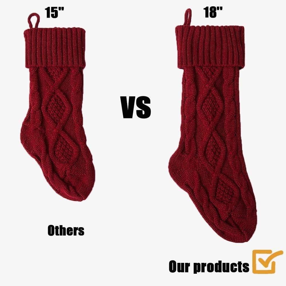Christmas Stockings 18 Inches Large Size Cable Knitted Stocking Gifts & Decorations for Family Holiday Xmas - Set of 4