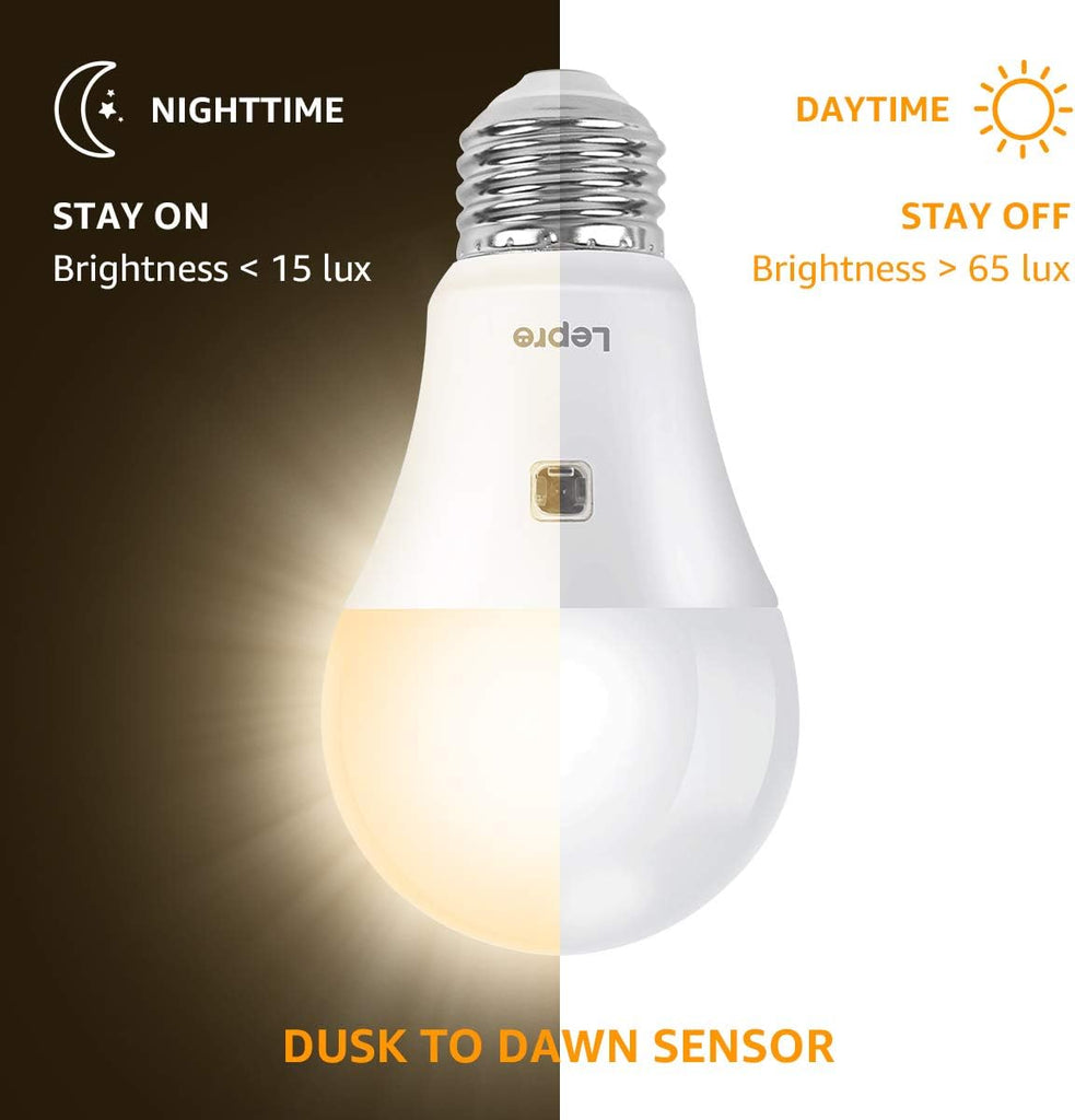 A19 E26 Dusk to Dawn LED Light Bulbs Outdoor 9W 806 Lumens 2 Pack