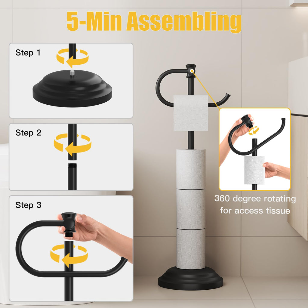 Toilet Paper Holder Floor Stand, Bathroom Freestanding Black