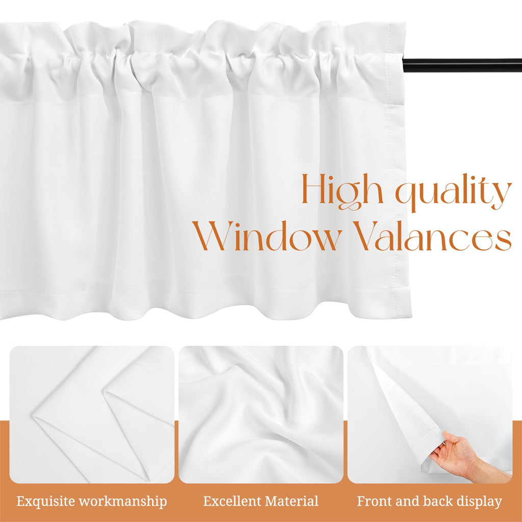 4 Panels White Blackout Curtain Valances, 42" x 18"