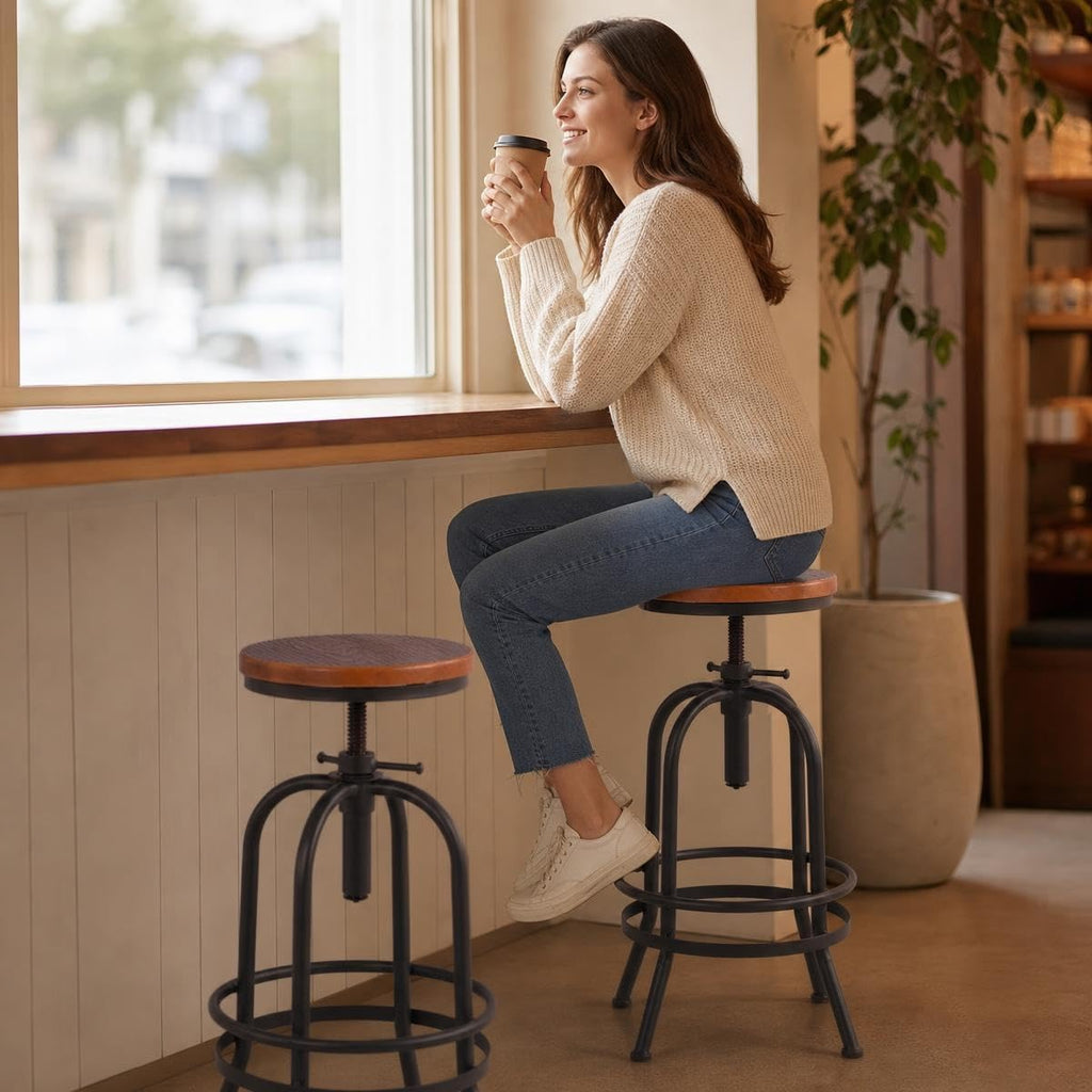 Set of 2-Industrial Bar Stool-Retro 26-32.3inch Swivel Stools-Extra Tall Kitchen Chair-Bar Counter Height