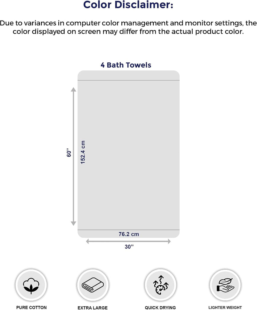 4 Piece Extra Large Bath Towels 30 x 60 Inches, Dark Grey | 100% Cotton, Larger & Lighter Weight, Quicker to Dry