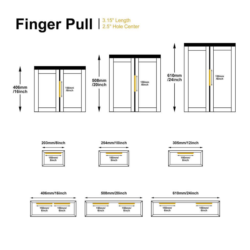 Edge Matt Black Finger Pull for cabinets Kitchen Concealed Drawer pulls Aluminum Door Handle 5 Pack Modern Hole to
